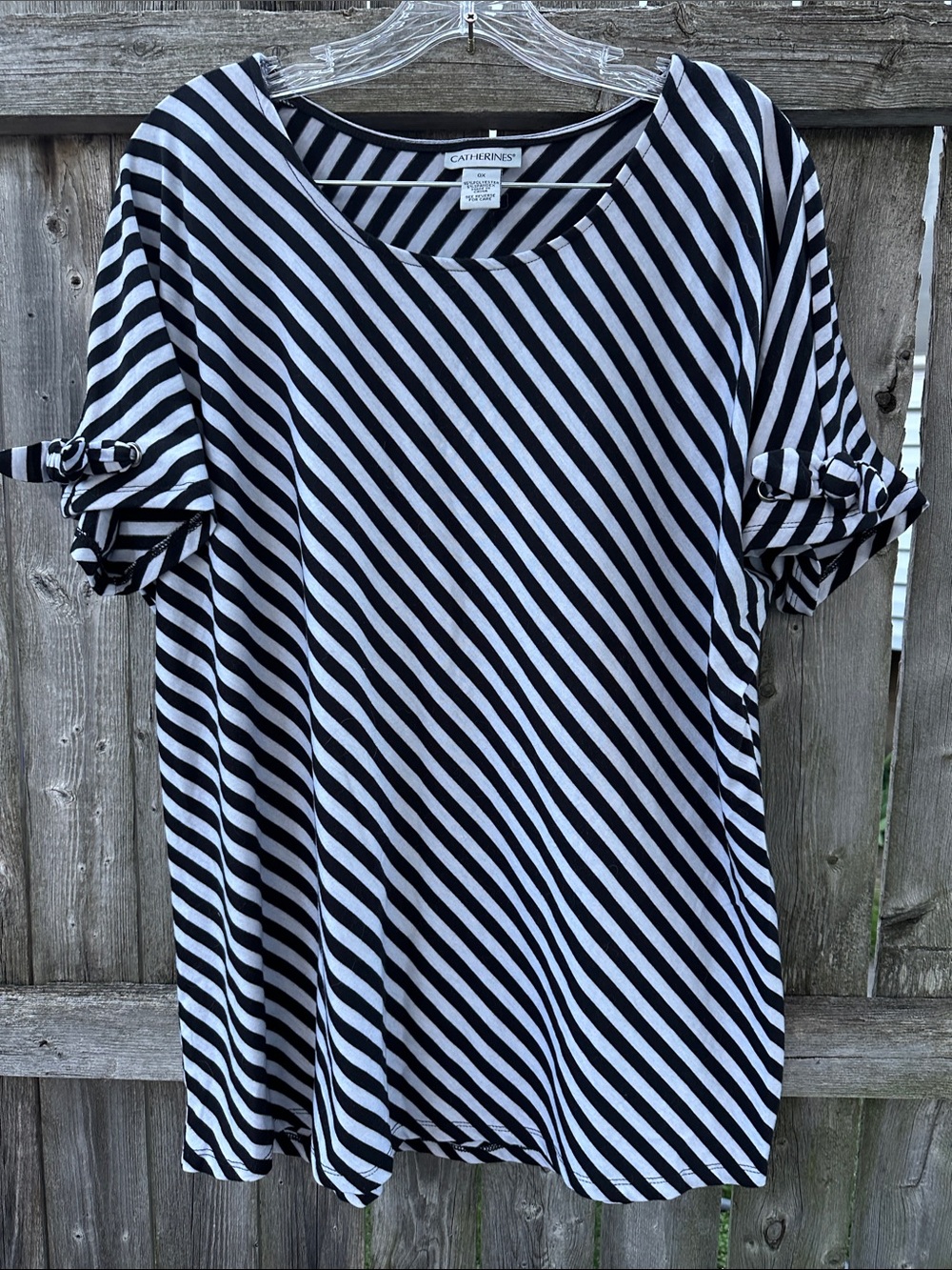 Catherines Black and White Diagonal Stripe Long Sleeve Dress